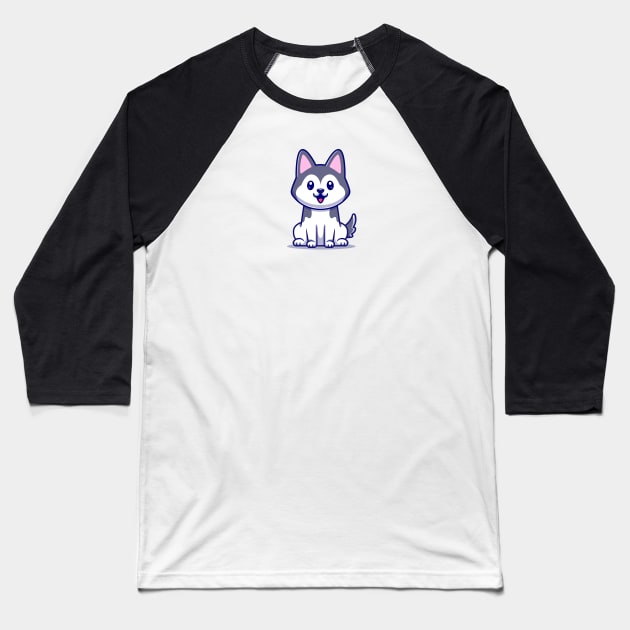 Cute Husky Dog Sitting Cartoon Vector Icon Illustration Baseball T-Shirt by Catalyst Labs